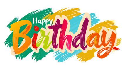 Colorful happy birthday text with vibrant brush strokes and a festive celebratory design