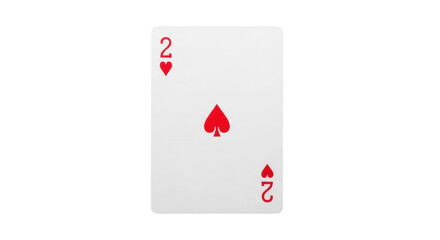 Obraz premium A pristine two of hearts playing card displaying subtle linen texture, isolated on a seamless transparent background under soft high-key studio lighting. Concept for gambling and chance