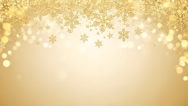 Elegant golden Christmas background with sparkling glitter snowflakes and glowing bokeh lights. - Powered by Adobe