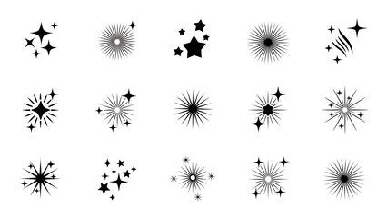 Sparkle star and glitter effects vector icon set. collection of various light, magic and shine elements for design projects