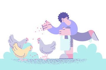 Farm animals and village life concept