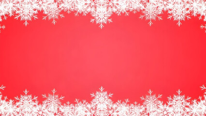 A festive winter background with a border of white, crystalline snowflakes on a solid red backdrop.