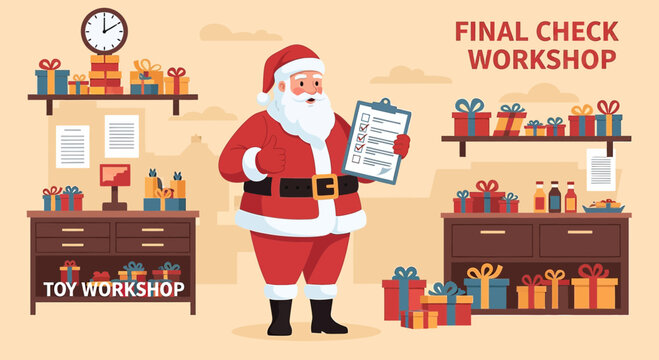 Santa's final preparations in his workshop: ensuring every child receives a present