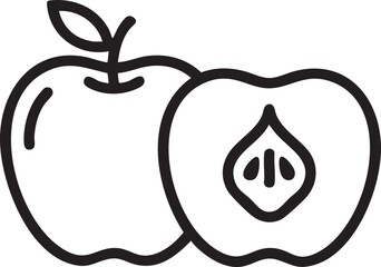Outline Apple and Half Apple Icon Vector - Line Art Fruit with Seed Symbol