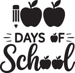 100 Days of School Apple and Pencil Illustration - Black and White Educational Milestone Graphic