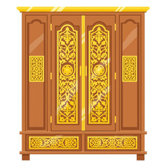 Obraz premium Ornate wooden wardrobe with intricate gold detailing suitable for storage
