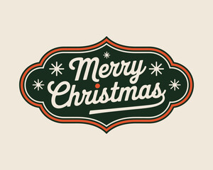 Retro merry christmas greeting with snowflakes and red dot accent