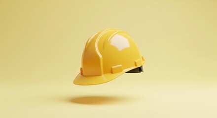 Fototapeta premium Yellow Construction Helmet on Yellow Background for Safety and Industrial Themes
