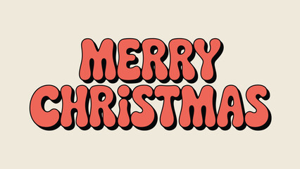 Retro merry christmas text with coral bubble letters