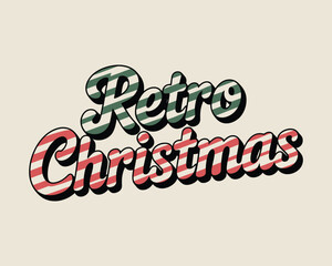 Retro christmas text with red green stripes and black outline