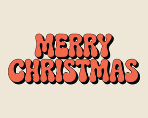 Retro merry christmas text with bold orange bubble letters