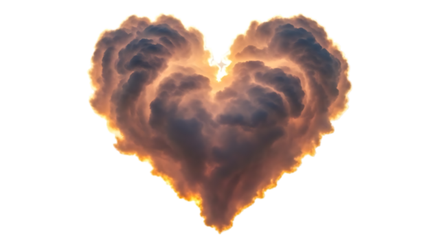 Heart shaped cloud isolated on transparent background, symbol of love and romance