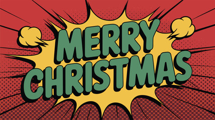 Retro comic book style merry christmas greeting