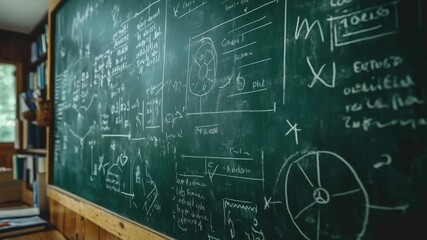 Video A close-up view of a blackboard filled with mathematical expressions, formulas, and notes - Powered by Adobe