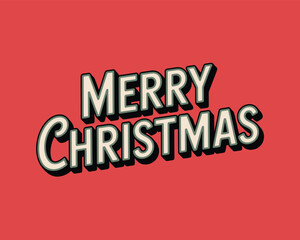 Retro merry christmas text on red background