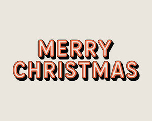 Retro style merry christmas text with orange and white letters