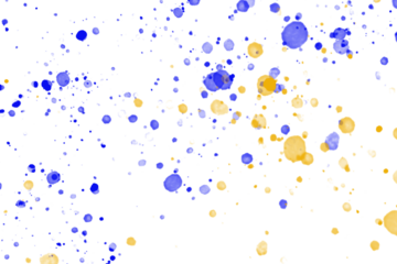 Abstract blue and yellow color bubbles over transparent background decoration element
