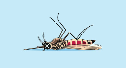 A dead mosquito is depicted on its back illustrating pest control and the end of a nuisance.