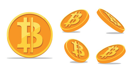 Golden Bitcoin coins are shown from different angles highlighting the world of cryptocurrency.