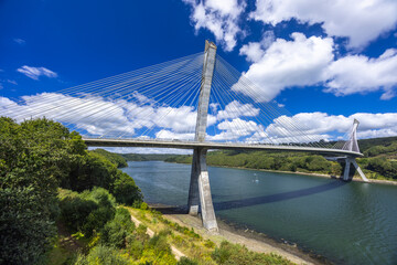 Pont de Terenez bridge spanning Aulne river in Finistere, Brittany, France