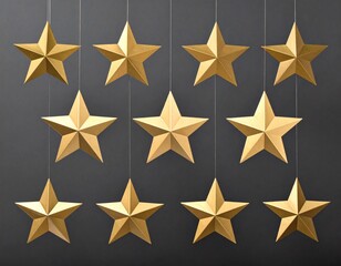 Obraz premium A stunning array of golden 3D stars elegantly suspended on a minimalist dark background