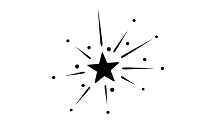 Black starburst illustration with radiating lines and dots, a simple graphic element for sparkle, surprise, achievement, and celebration visuals.
