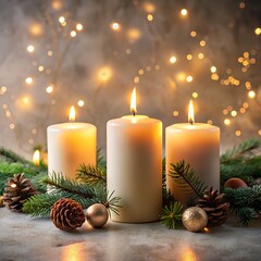 christmas still life with candle and decorations