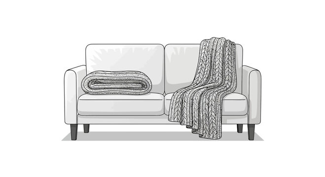 A cozy white couch with knitted blankets brings minimalist comfort to your living space