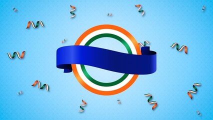 Republic day Celebration Background with Tricolor Design and Blue Ribbon