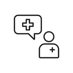 Obraz premium Medical consultation line icon doctor talking with patient healthcare advice black and white vector illustration