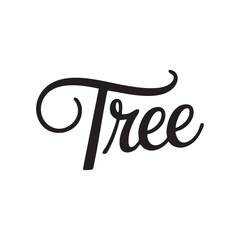 Tree written in an elegant decorative typography style with smooth curves and artistic lettering, designed as a clean vector text element perfect for nature themes, logos, eco branding, botanical proj