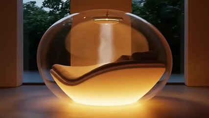 Futuristic glowing pod bed with ambient lighting and modern design.