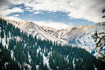 snow covered mountains in winter
