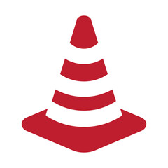 Isolated pictogram of a red-striped street cone used for traffic control, safety caution, road warning, construction zone marking, and hazard indication signage.