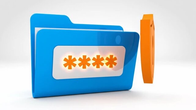 3d illustration of a blue folder with password protection and an orange shield icon representing data security isolated on white background