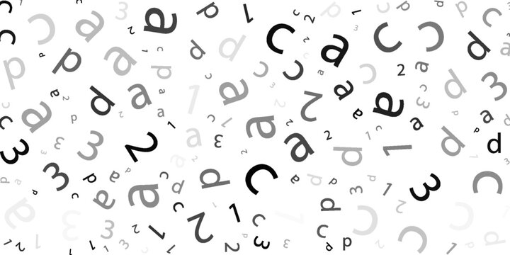 Black letter pattern on white background. Vector illustration for education design. Seamless pattern letters random flying. Alphabet book concept for grammar school. Letter wallpaper