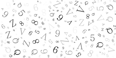 Black letter pattern on white background. Vector illustration for education design. Seamless pattern letters random flying. Alphabet book concept for grammar school. Letter wallpaper