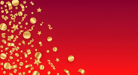 Obraz premium Gold Confetti on Red Background for Celebration