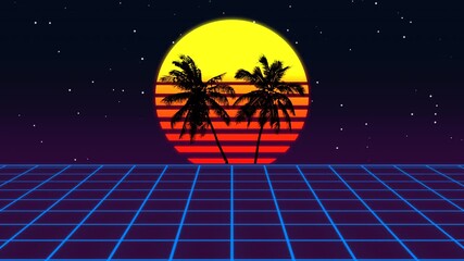 travel promotion visuals featuring silhouettes of palms against vibrant sunset sky - Powered by Adobe