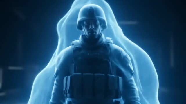 Ethereal Soldier - A Haunting Vision of Duty and Sacrifice in the Digital Realm.