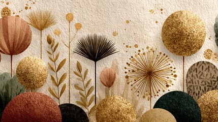 Abstract boho backgeound with leaves and flowers