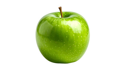 Glossy, vibrant green apple with a short stem, isolated on black