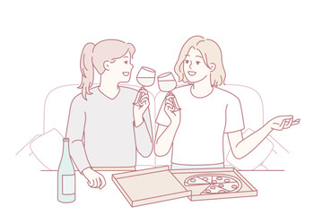 Friends sharing joyful meal together, Delightful party where friends unite over tasty dishes and laughter, An enjoyable social occasion with friends sharing delicious food and creating happy memories