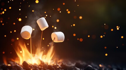 Delicious marshmallows are being roasted over an open fire, which creates a warm and inviting atmosphere to enjoy