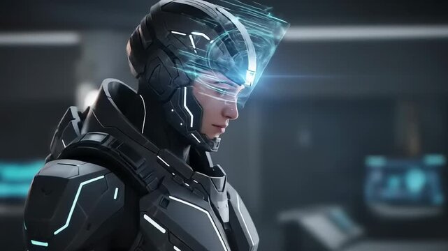 Futuristic Soldier in High-Tech Armor - A Glimpse into Tomorrows Warfare.