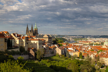 Fototapeta premium Prague Castle overlooking historic city with red roofs