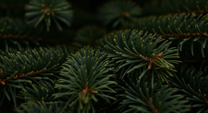 Pine needles background. Evergreen tree branches, winter, xmas nature - Powered by Adobe