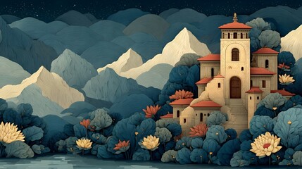 Old castle with bohemian style illustration
