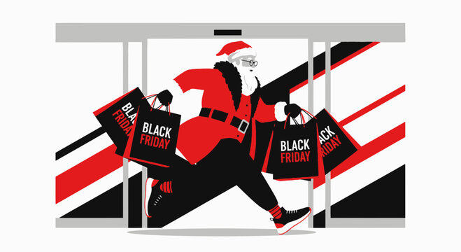 Holiday shopping spree santa dashes through store doors on Black Friday bargains