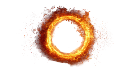 Orange fire ring forming a perfect glowing circle on transparent background